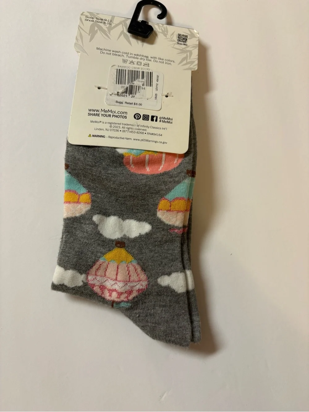 MeMoi Girls' Gray Hot Air Balloon Crew Socks - Pink & Teal Accents